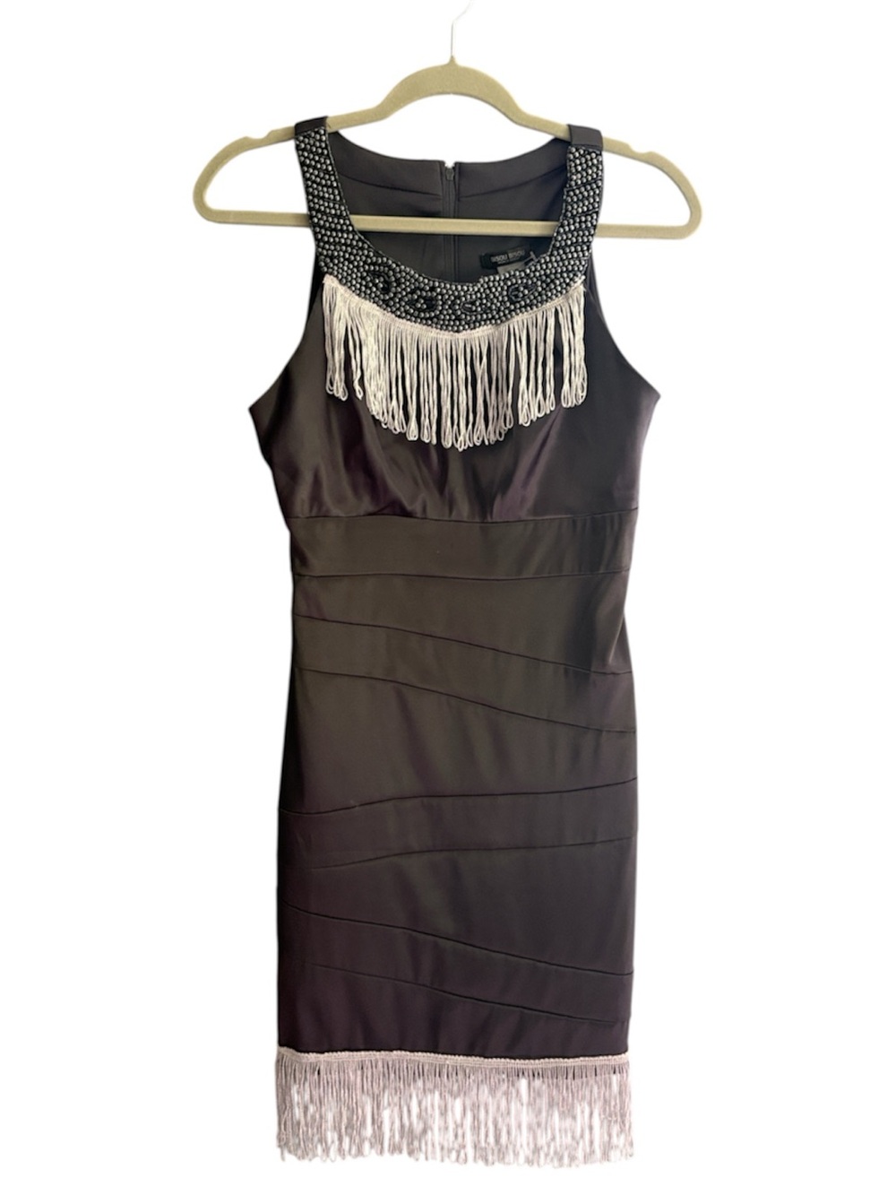 Bisou Bisou Beaded Sheath Dress with Fringe Great Gatsby Flapper Party Size 6